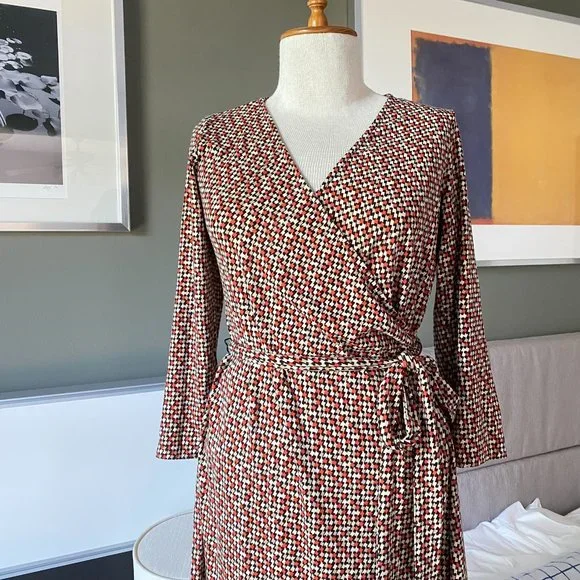 - Talbots Faux Wrap Dress in Beautiful Fall Colors Size SP - P - Picture 2 of 8